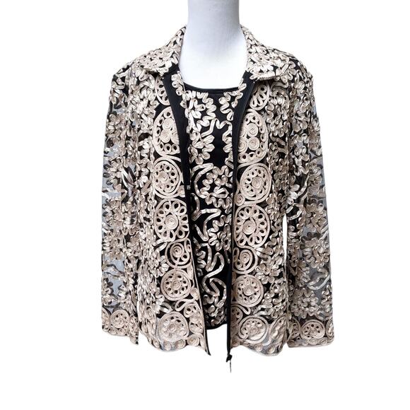 Damee Inc Black Mesh Soutache Zip Jacket & Matching Tank Top Twinset Sz L - Picture 1 of 16